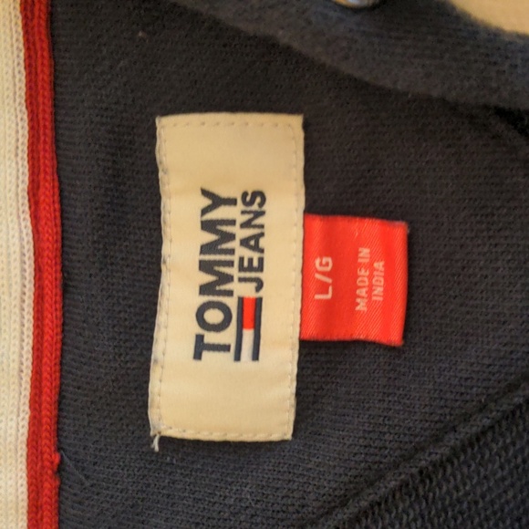 Navy Blue Tommy Jeans Zip Up Sweater with Hood and Red Stripe - Picture 8 of 9